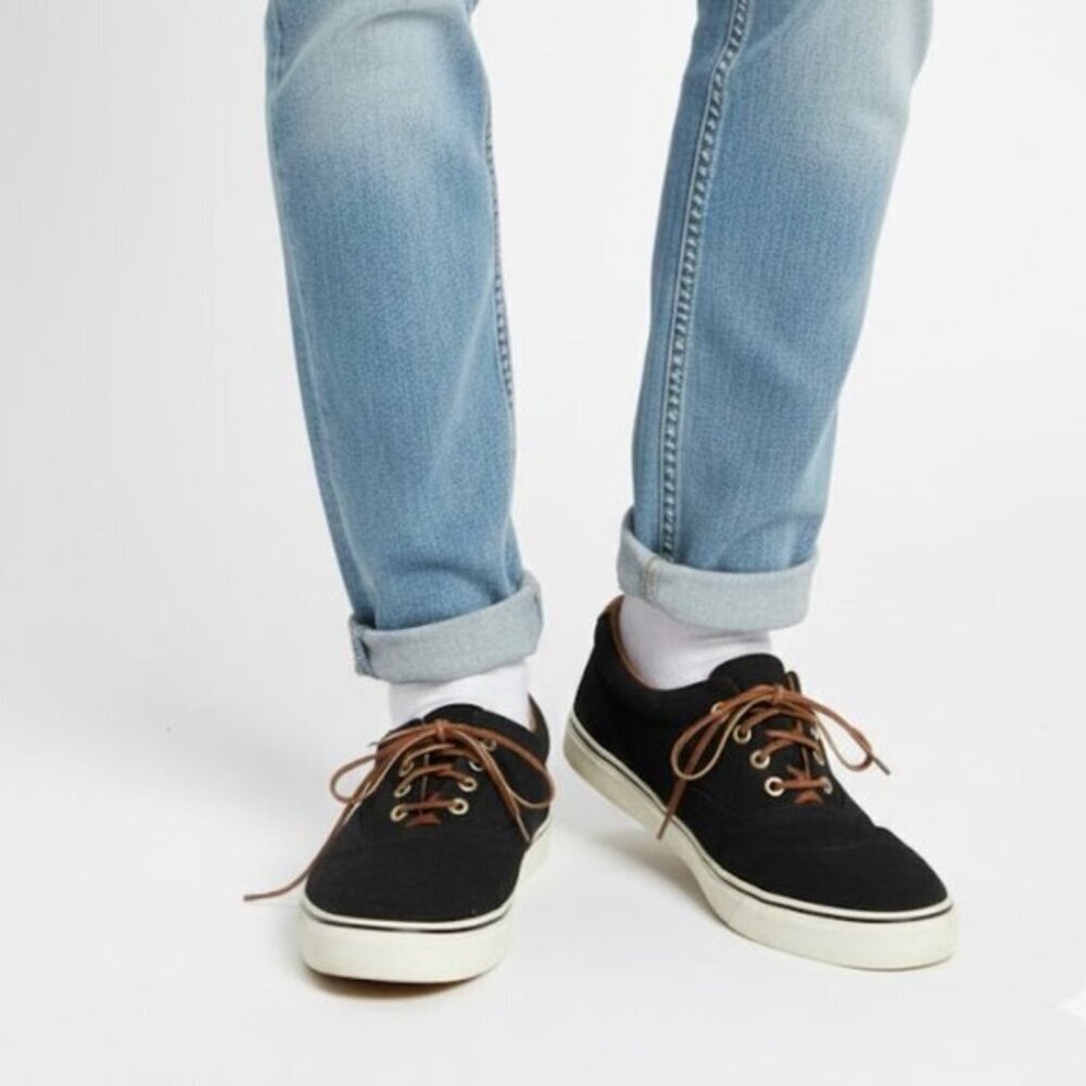 Marine Layer Black Tan Canvas Men's Boat Sneakers Size 9